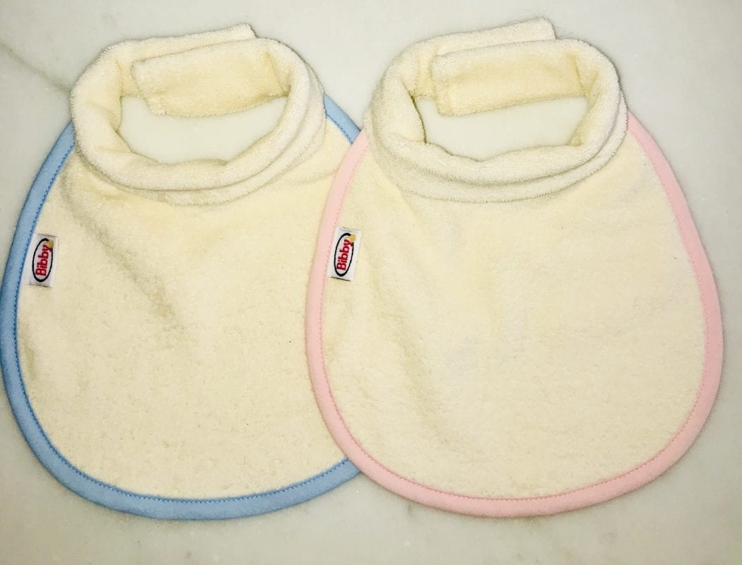 two Bibby bibs with patented collars